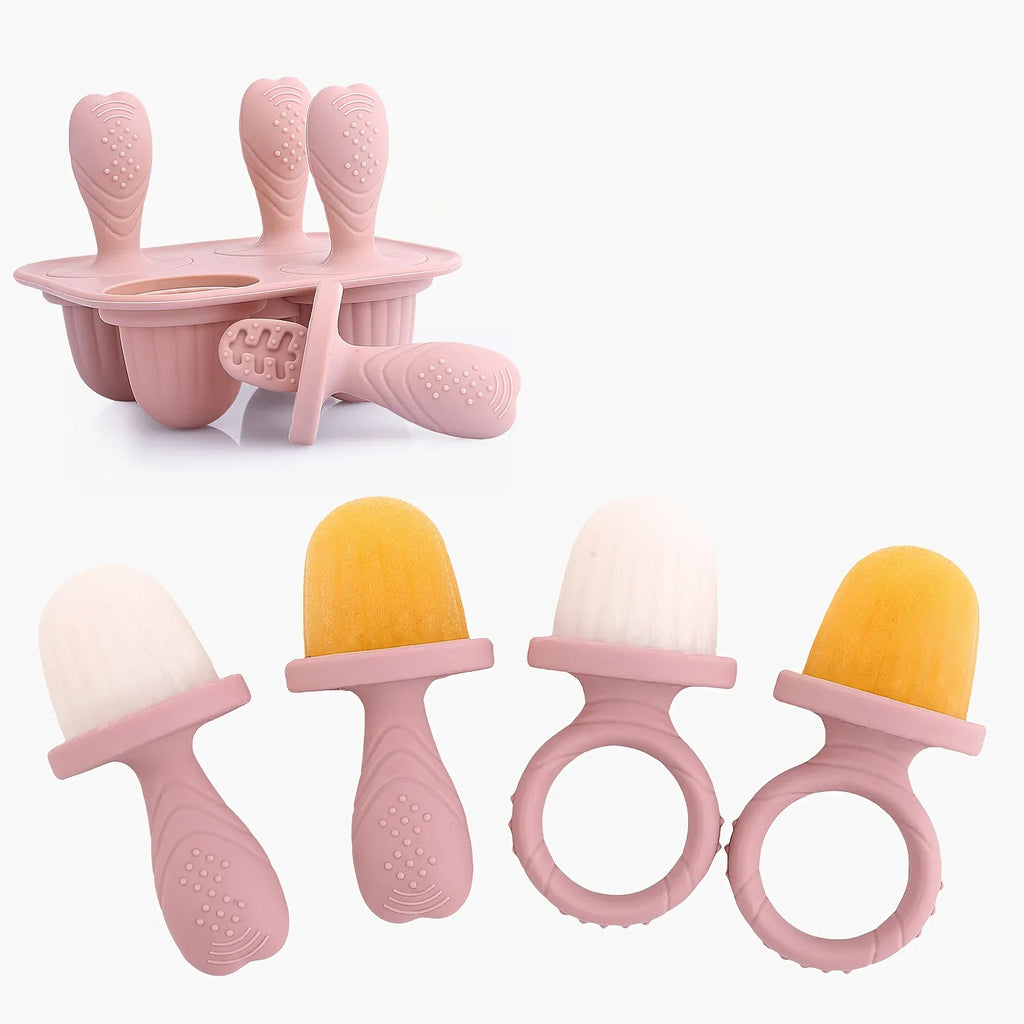 4-Piece Cube Silicone Popsicle Mold – Ice Cream Bar Set Silicone Popsicle Mold Qme