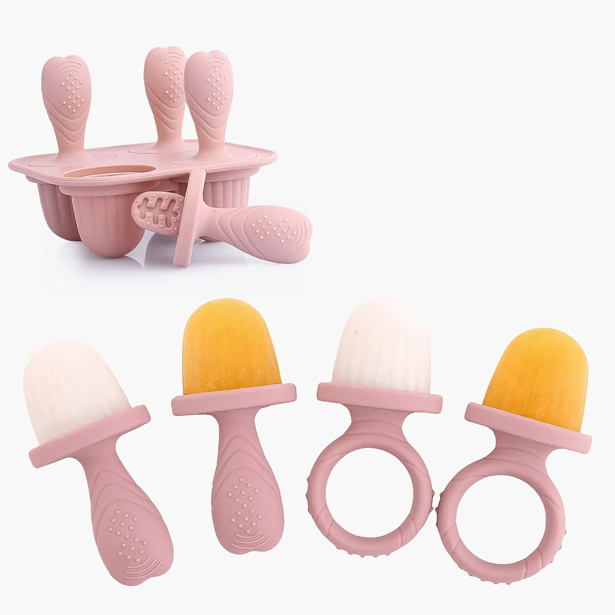 4-Piece Cube Silicone Popsicle Mold – Ice Cream Bar Set Silicone Popsicle Mold Qme