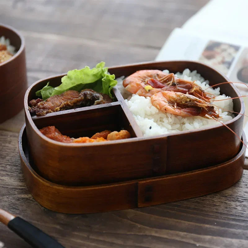 Japanese Ash Wood Bento Box | Large 700ml Sushi Lunch Box Wooden Bento Box Qme Square