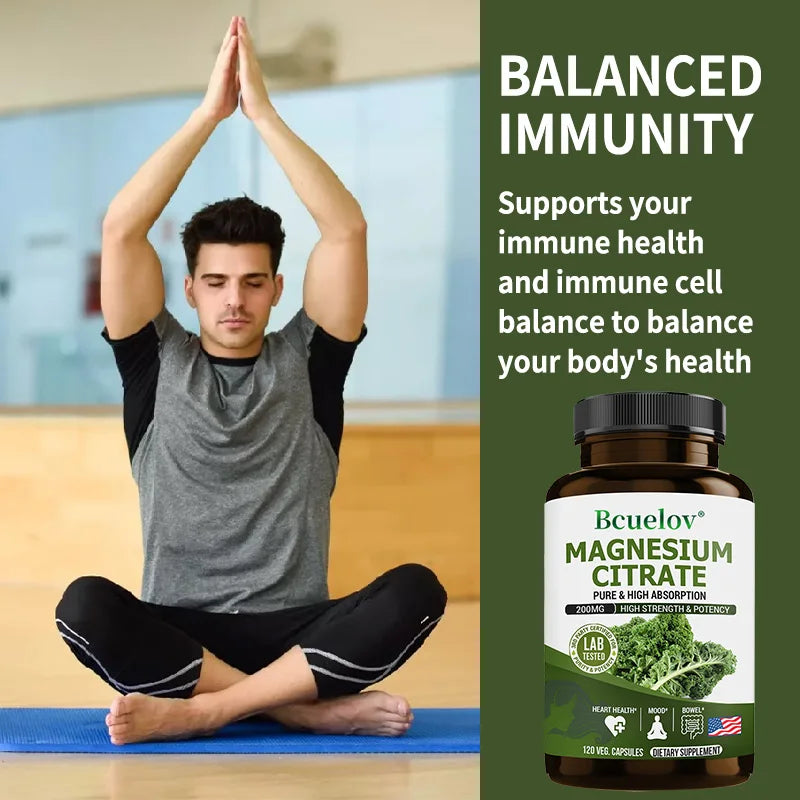 Bcuelov Magnesium Citrate 120 Caps – Non-GMO, Easy Absorption Mineral Supplement Qst