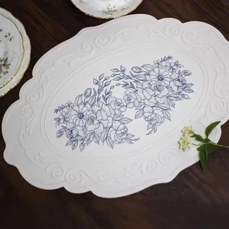 Retro Floral Silicone Placemat – Waterproof Non-Slip Table Mat Silicone Placemat Qst