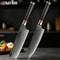 XITUO Damascus Steel Kitchen Knife Set – Santoku & Nakiri Kitchen Knife Set Qst 2PCS Knife A