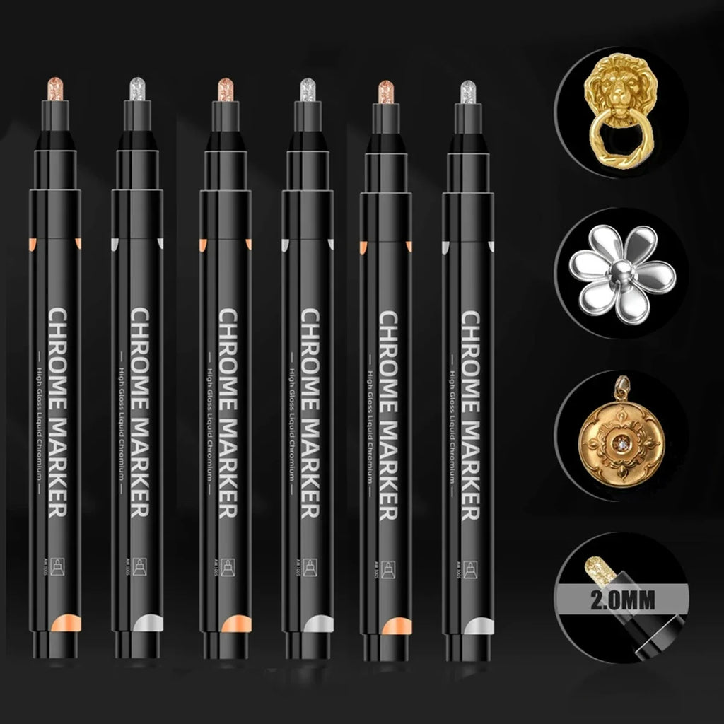 Mirror Chrome Metallic Markers – Waterproof Paint, Rock & Ceramic Metallic Paint Markers Qme