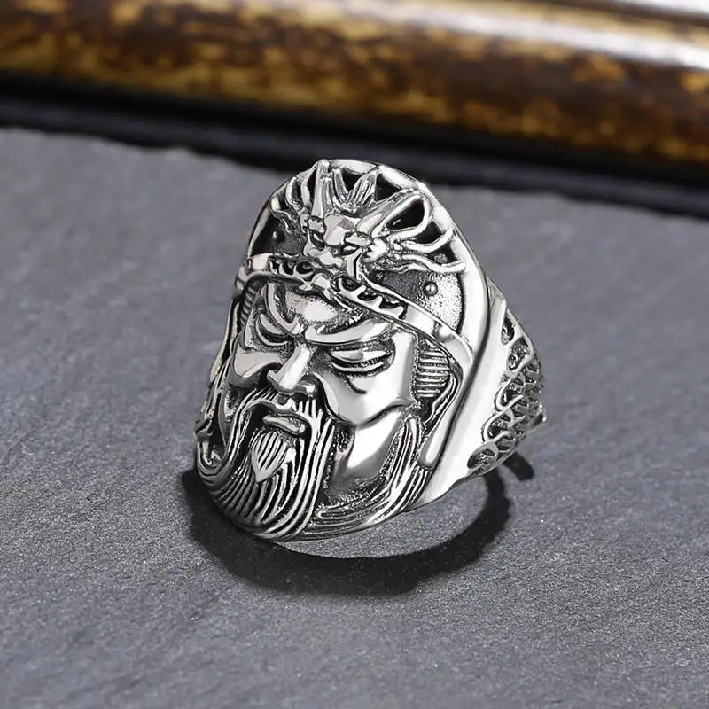 Vintage Guan Yu Gothic Punk Adjustable Metal Ring Adjustable Metal Ring Qme 1 resizable