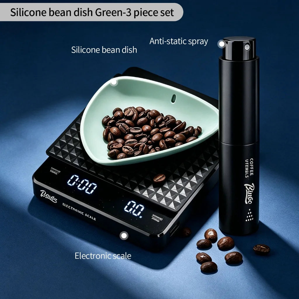 BINCOO Silicone Coffee Dosing Tray, Digital Scale & Storage Rack Espresso Dosing Station Qst Green 3-Piece Set