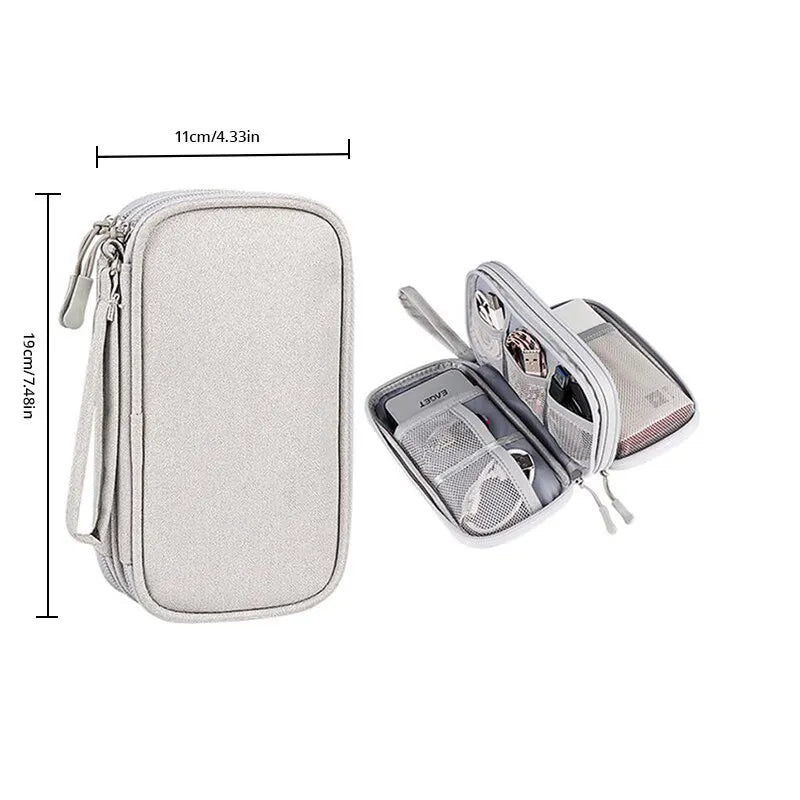 Travel Cable Organizer Bag | USB & Digital Accessories Pouch Cable Organizer Bag Qme Gray White 2Layer
