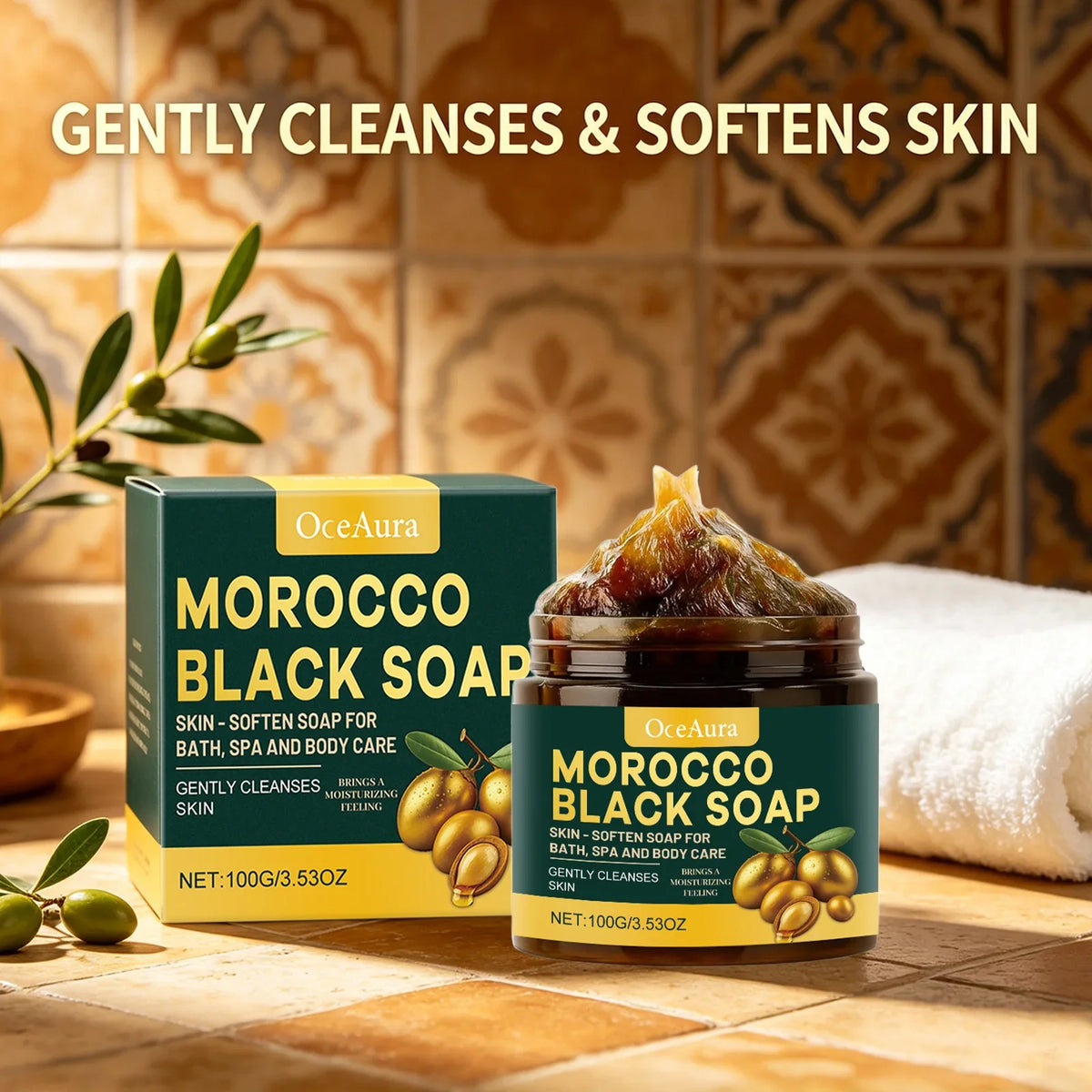 Oceaura Morocco Black Soap – Moisturizing Gentle Body Cleanser Moroccan Black Soap Qme