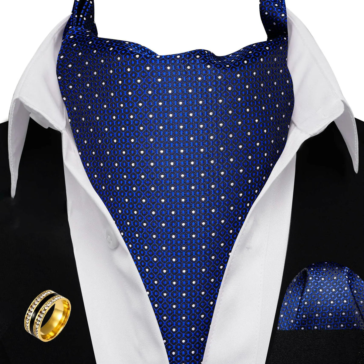 Men's Ascot Tie Cravat Set with Pocket Square & Ring Ascot Cravat Set Qme DPT-AS-0007-JZ0020