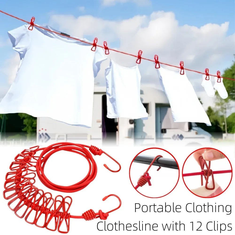 Portable Retractable Clothesline 12 Clips – Travel & Camping Travel Clothesline Qme