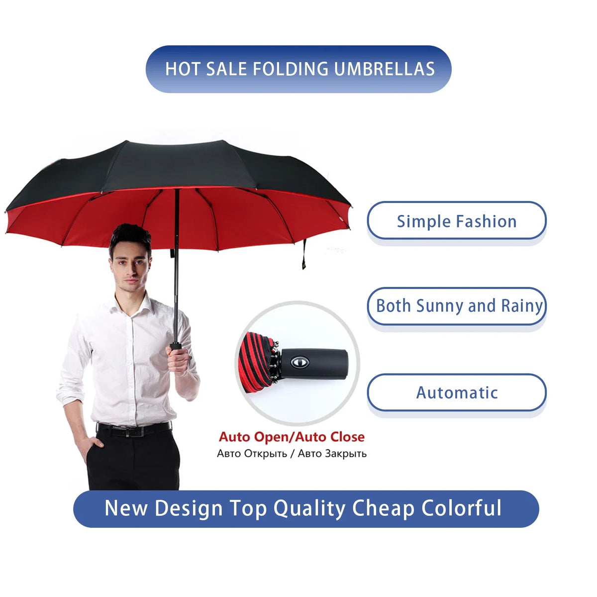 Windproof Double Layer Auto Folding Umbrella – Sun & Rain Windproof Auto Umbrella Qst