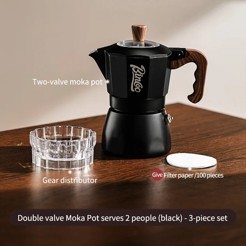 Bincoo Dual Valve Moka Pot & Electric Heater Espresso Set Moka Pot Espresso Set Qst Black 3pcs