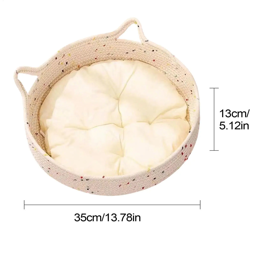Round Cotton Rope Cat Bed – Cozy Nest Cushion for Cats Cat Nest Bed Qme
