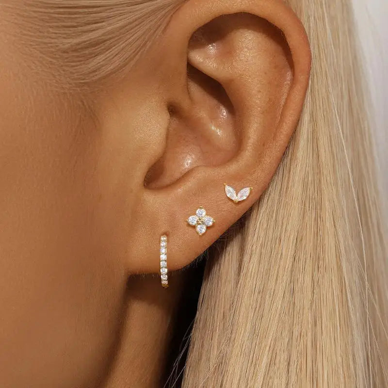 Zircon Flower & Star Ear Studs | 18K Gold Plated | 6 Colors Stud Earrings Qme
