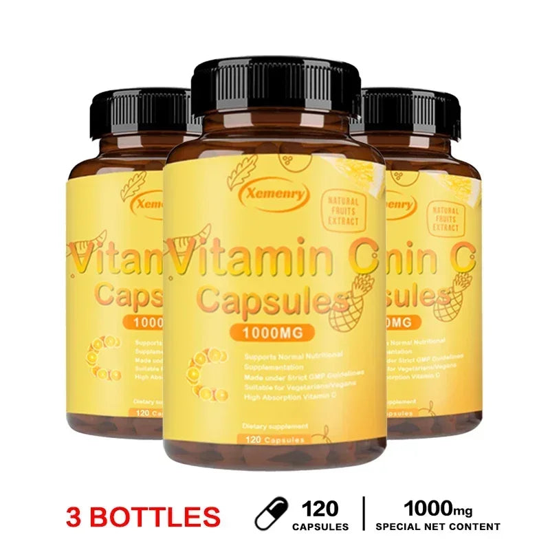 Xemenry Vitamin C 1000mg Capsules – Immune & Skin Support Vitamin Supplement Qst 120 Capsule-3bottles