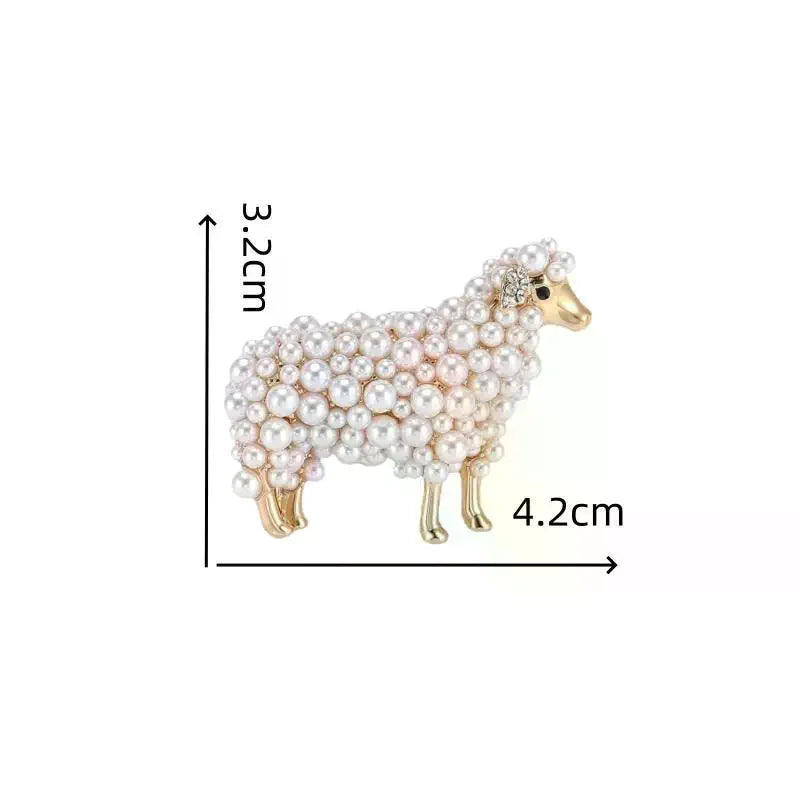 Sheep Animal Brooch Pin – Pearl & Rhinestone Lapel Pin Lapel Pin Brooch Qme