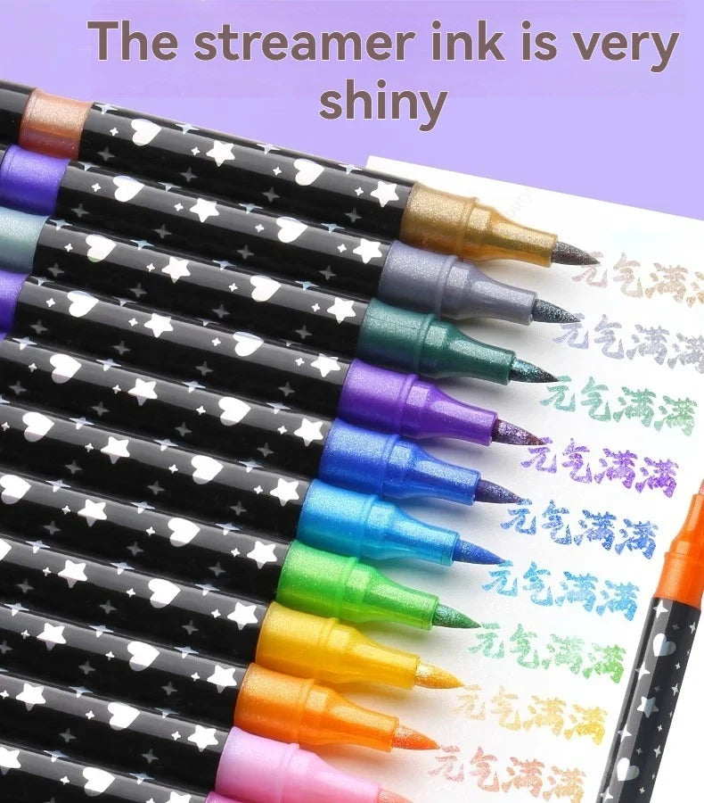 Glitter Double Tip Shimmer Marker Pens for Cards & DIY Art Glitter Marker Pens Qme