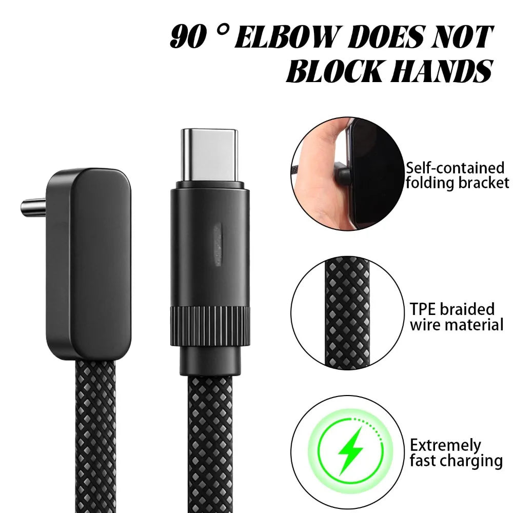 100W USB-C to USB-C 90° Braided Fast Charging Cable 6A PD USB-C Charging Cable Qme