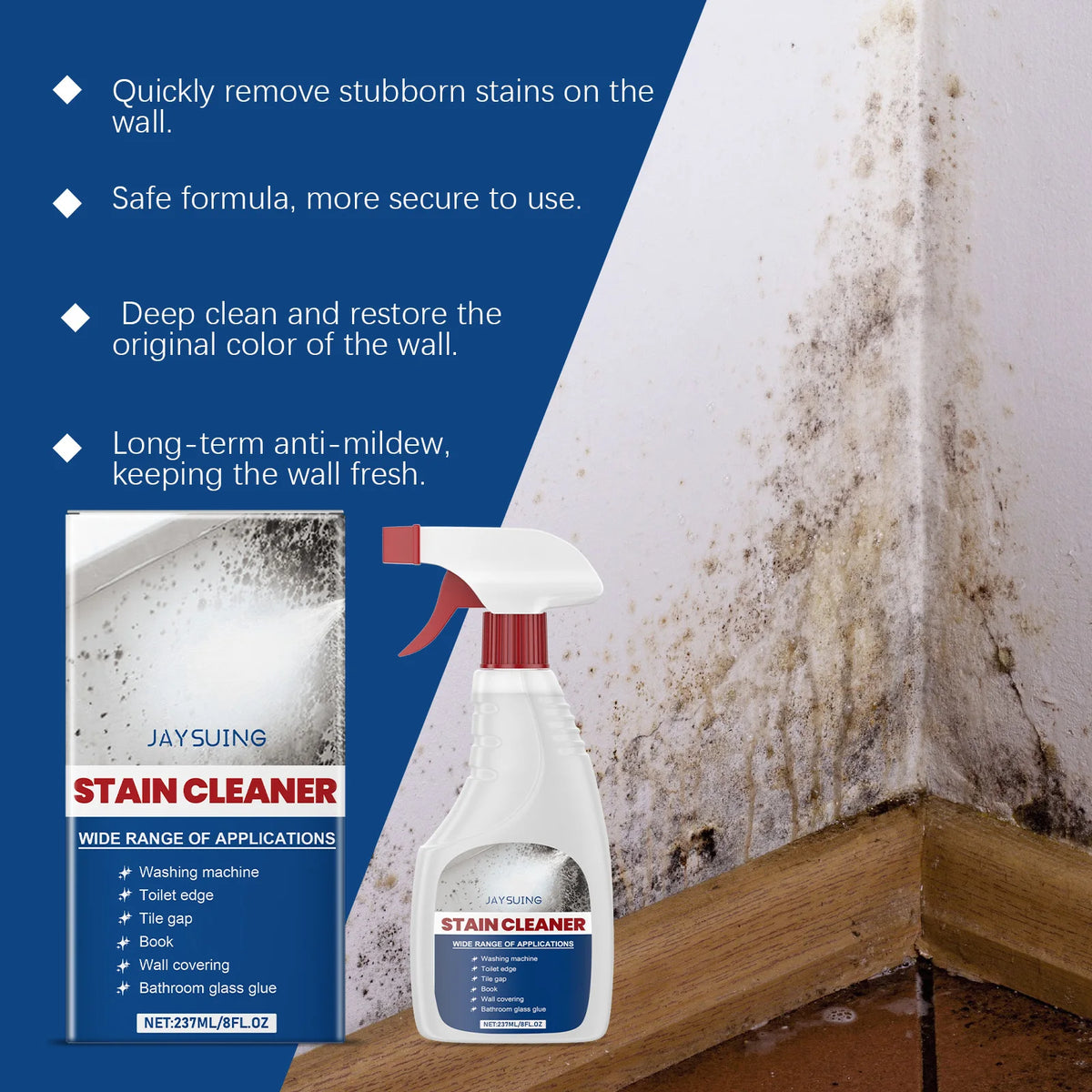 237ml Wall Stain Cleaner Spray – Anti-Mildew & Brightening Wall Cleaning Spray Qst