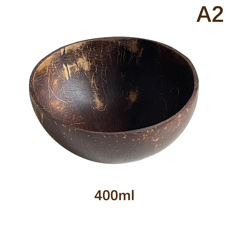 Natural Handmade Coconut Bowl with Fork – Eco Tableware Coconut Bowl Set Qme A2