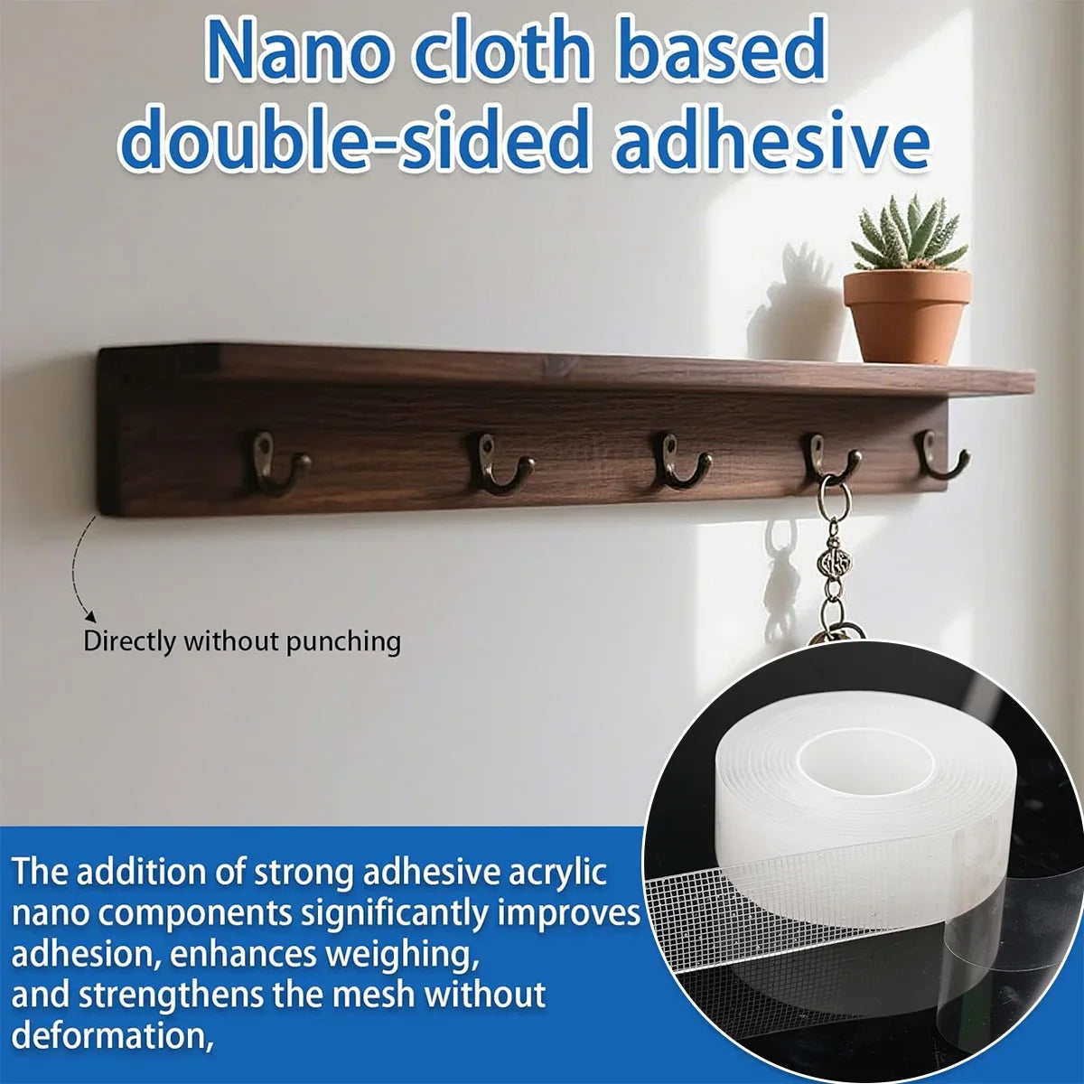 5m Nano Double-Sided Tape – Ultra-Strong Clear & Waterproof Adhesive Tape Qme