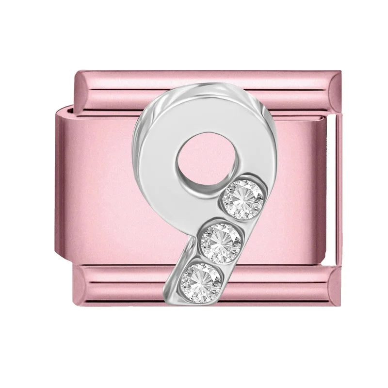Zircon Number Italian Charm Links 0-9 | Stainless Steel DIY