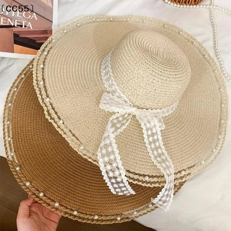 Women's Oversized Straw Beach Hat – Wide Brim Bow Sun Hat Straw Sun Hat Qst
