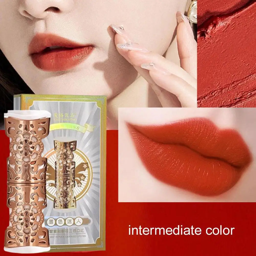 3-Piece Engraved Lip Gloss Set – Hydrating Long-Lasting Lipstick Lip Gloss Set Qme