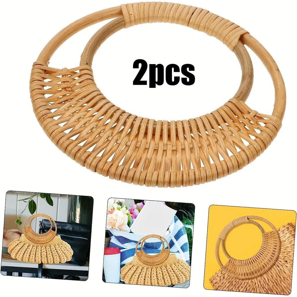 Circular Rattan Bag Handles – DIY Wicker Woven Accessories 2 Pcs Bag Handles Qme 2pcs