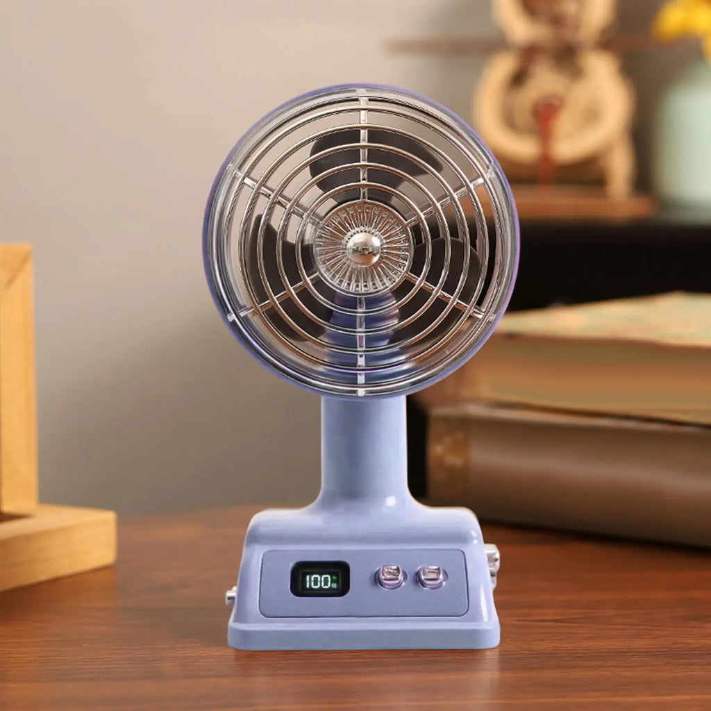 Retro Mini Desk Fan – 100-Speed USB Rechargeable & Digital Display Retro Desk Fan Qst