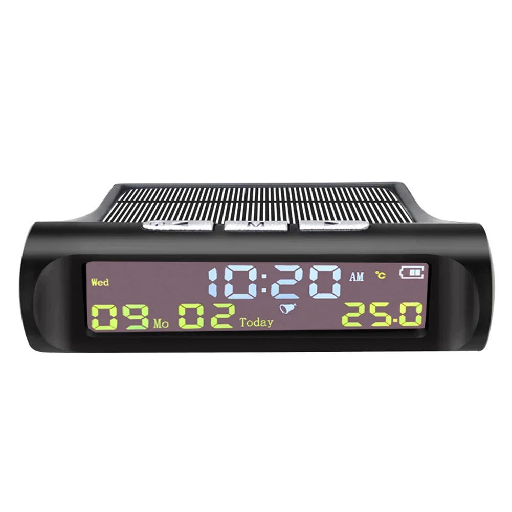Solar Car Digital Clock – LCD Time, Date & Temperature Car Dashboard Clock Qme A