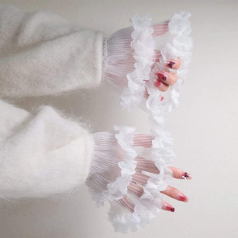 Tulle Fake Sleeves for Nail Art Photography | Pearl Mesh Cuffs Nail Art Fake Sleeves Qst