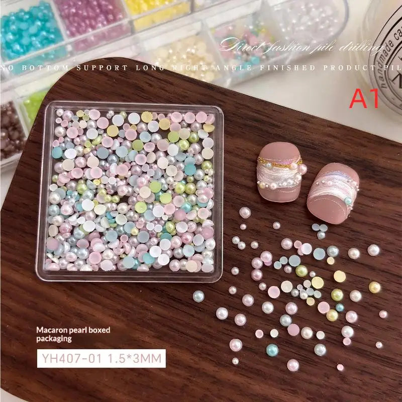 12-Grid Colorful Pearl Half-Round Beads for Nail Art & DIY Nail Art Beads Qme A1