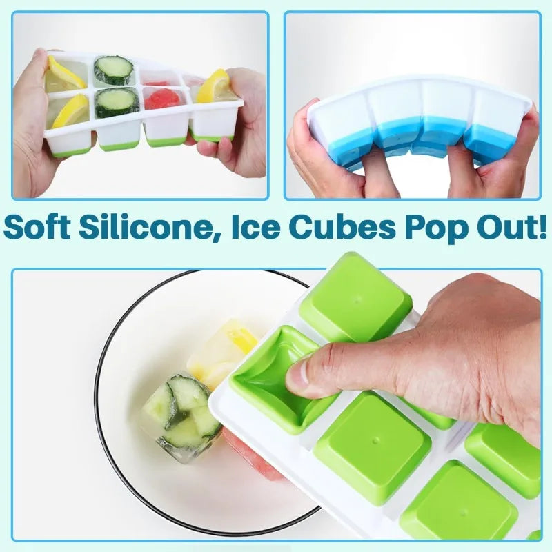 8-Grid Silicone Ice Cube Tray with Lid – Large Square Easy Release Silicone Ice Cube Tray Qme