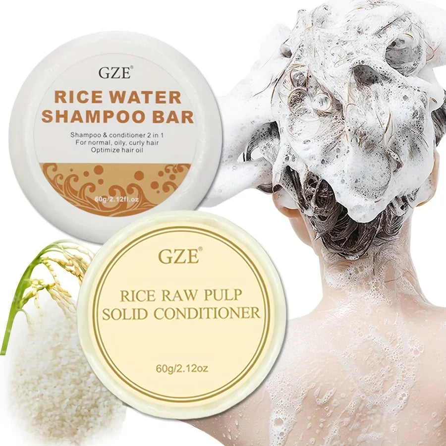 GZE Rice Water Shampoo Bar & Solid Conditioner for Hair Solid Shampoo Bar Qme
