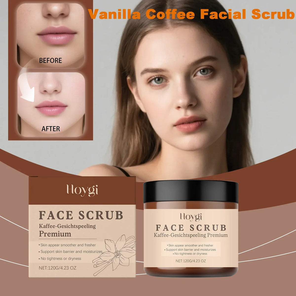 Vanilla Coffee Facial Scrub – Deep Cleansing & Oil Control Facial Exfoliating Scrub Qme
