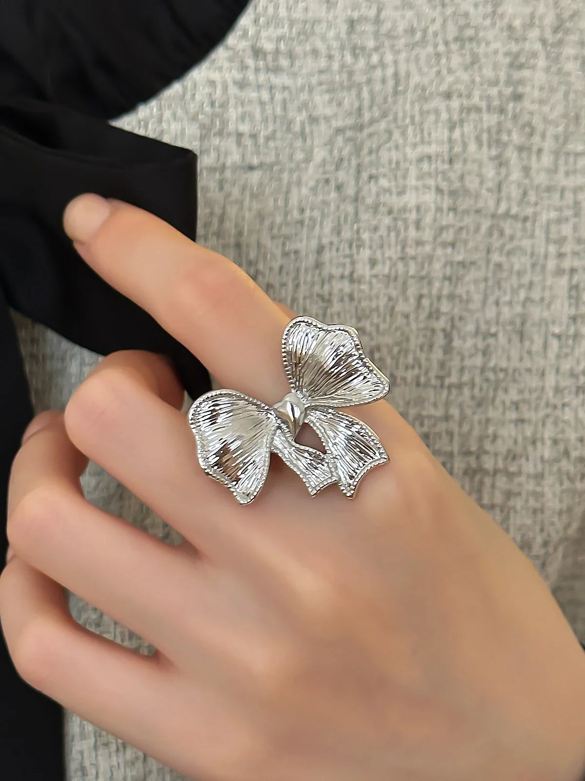 Silver Bow Knot Statement Ring for Women – Korean Style Statement Ring Qme