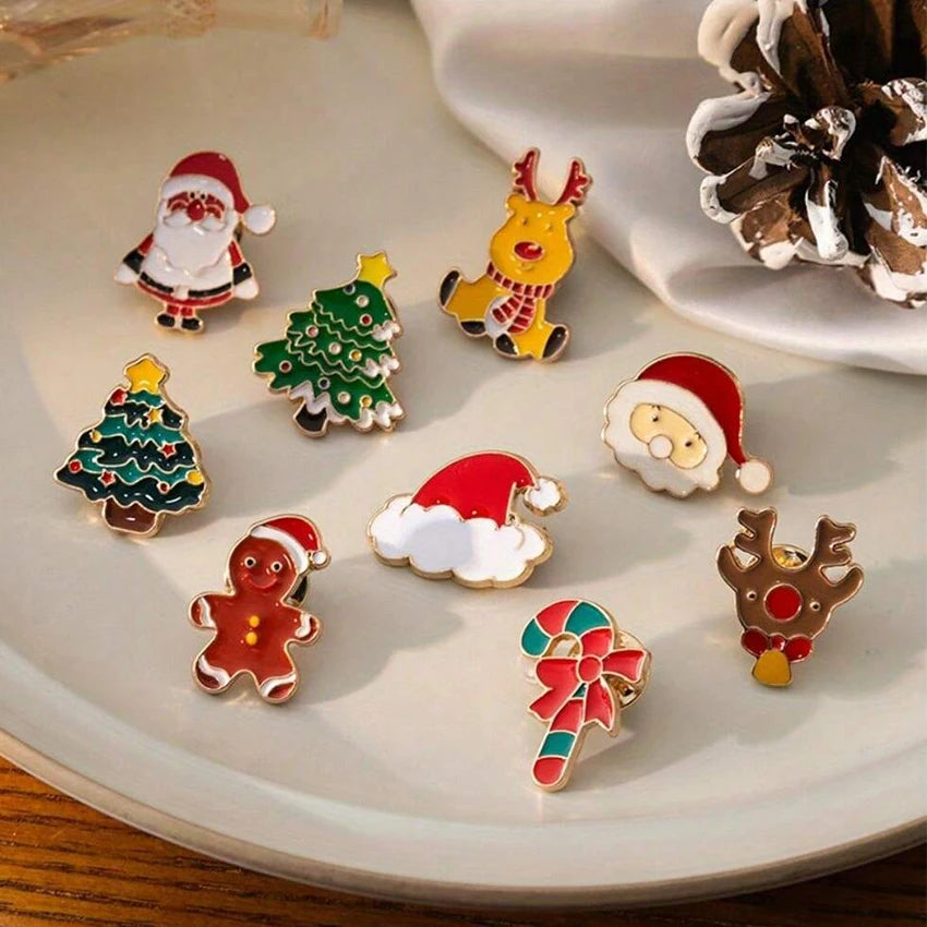 6-Piece Christmas Brooch Set – Santa, Reindeer & Snowman Fashion Brooch Set Qst