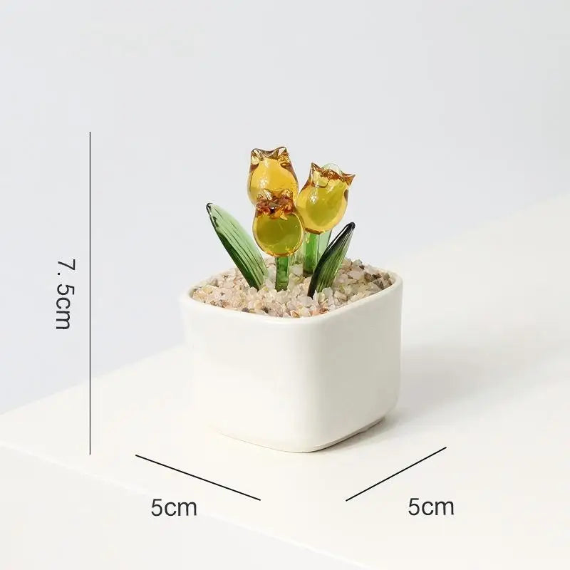 Magnetic Hand Blown Glass Tulip Planter | Everlasting Flower Pot Decorative Glass Planter Qme E