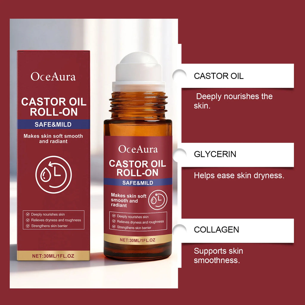 OceAura Castor Oil Roll-On Face Serum – Nourishing 30ml Face Serum Roller Qst