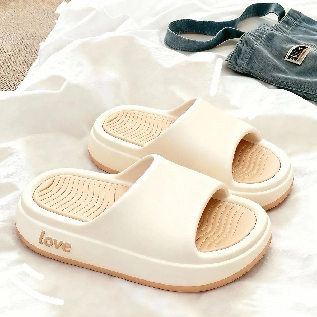 Women's Platform Flip Flops – Non-Slip Summer Beach Slippers Platform Flip Flops Qst White khaki 36-37