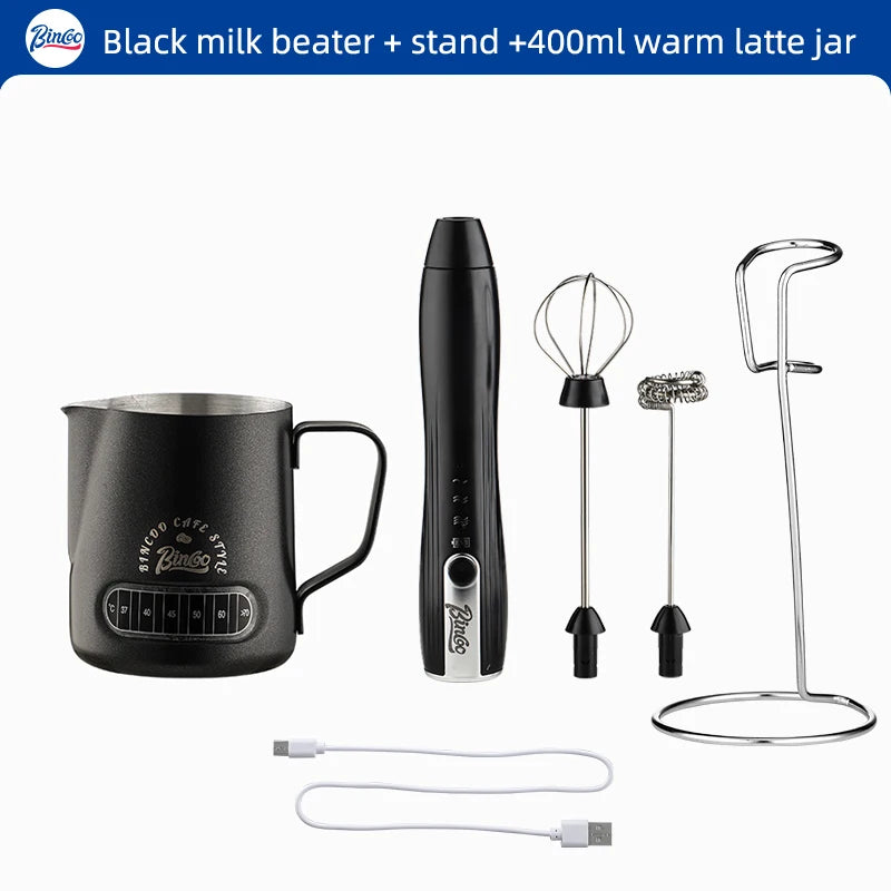 Bincoo Handheld Electric Milk Frother – Double-Head Mixer Electric Milk Frother Qst black 3PCS Type A