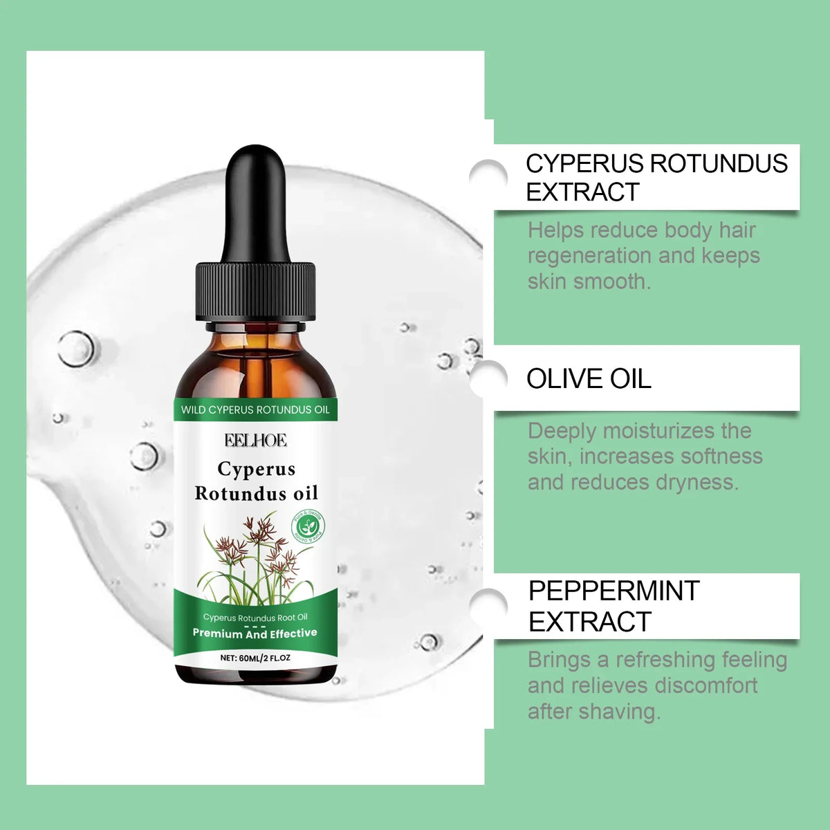 Cyperus Rotundus Oil Hair Inhibitor Serum | Smooth Body Skin Hair Inhibitor Serum Qme
