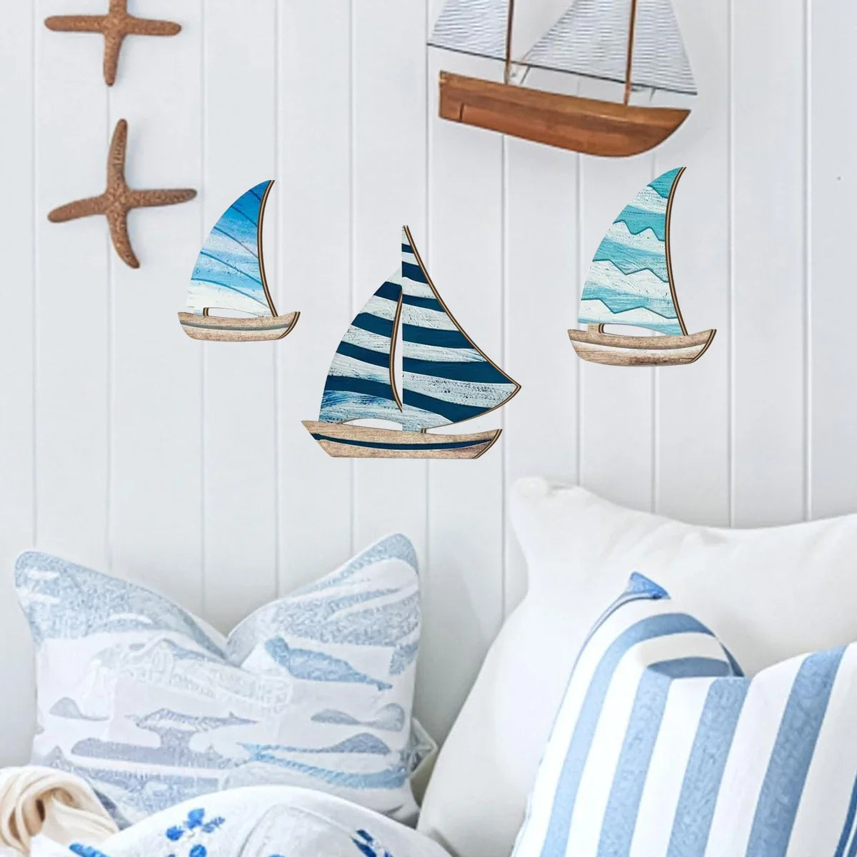 2D Wooden Sailboat Wall Decor | Coastal Mediterranean Style Wooden Wall Decor Qme