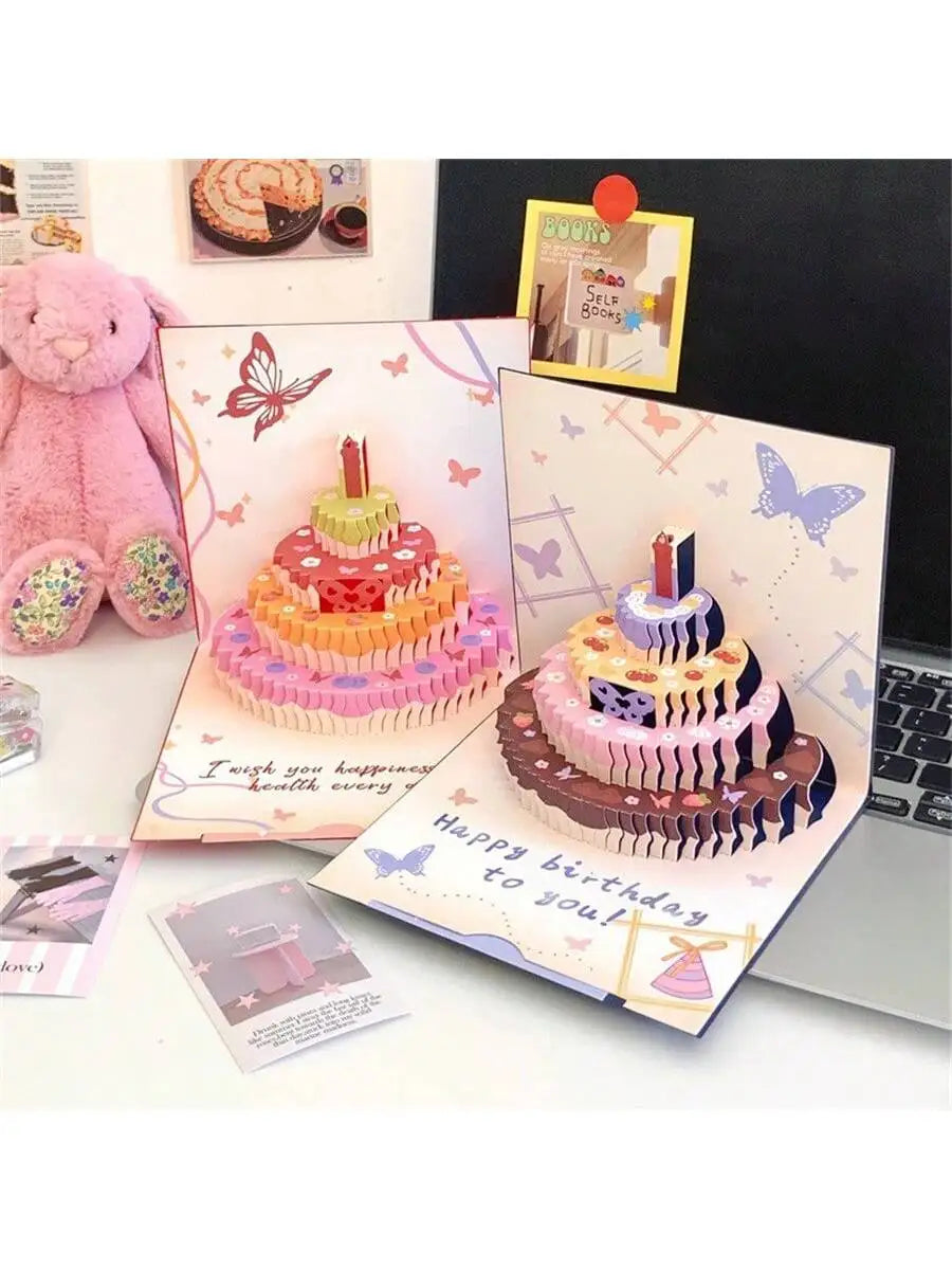 3D Pop-Up Birthday Card – Butterfly & Cake Laser Cut | Qme Pop-Up Greeting Card Qme