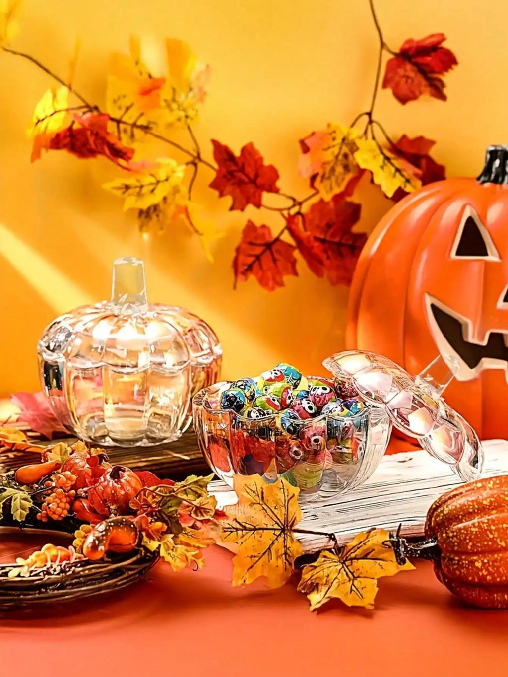 Halloween Pumpkin Glass Candy Jar with Lid | Food Container Glass Candy Jar Qme