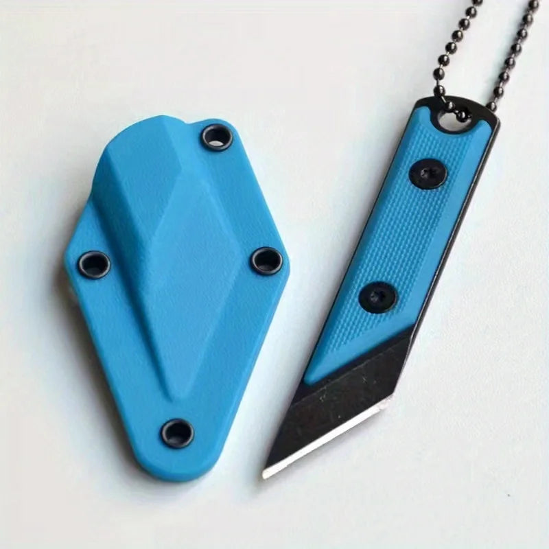 Mini Portable Straight Knife Key Necklace Pendant Cutter Mini Utility Knife Qst Blue