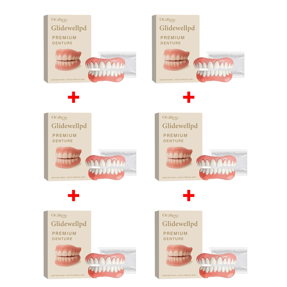 Oralhoe Soft Silicone Temporary Denture Set – Upper & Lower Temporary Denture Set Qst 6sets boxed