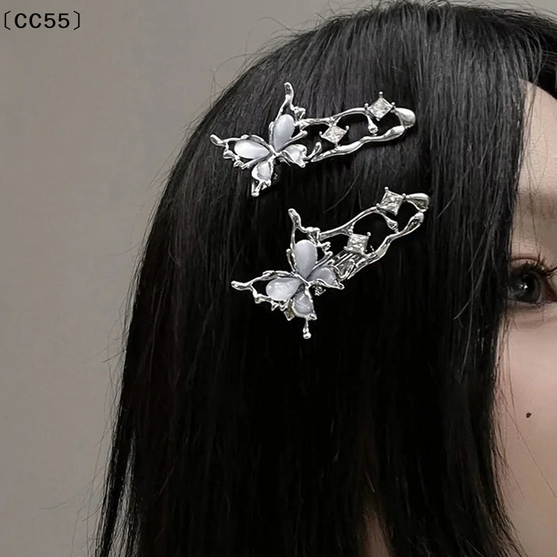 Y2K Liquid Metal Butterfly Zircon Hair Clip – Silver Barrette Hair Barrette Clip Qst