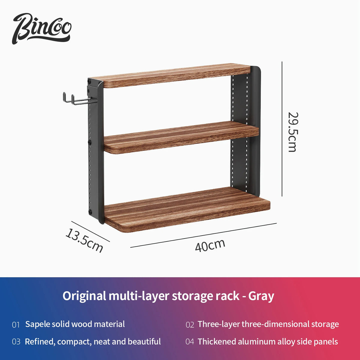 Bincoo Solid Wood Multi-Tier Coffee Storage Cabinet & Organizer Coffee Storage Cabinet Qst Grey B