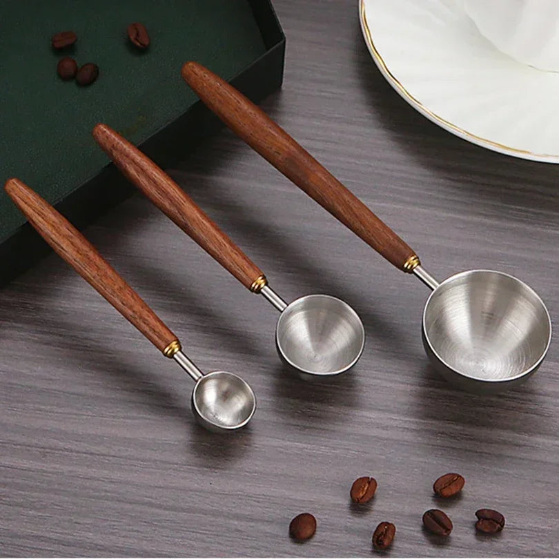 Stainless Steel Coffee Measuring Spoon with Wooden Handle Coffee Measuring Spoon Qme